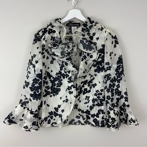 Frascara Beker Fashions Silk Floral Ruffle Single Button Blouse Top